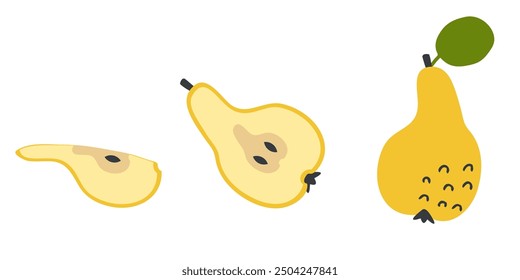Autumn harvest vector set pears in flat style. Perfect art for stickers, poster, label, sale, card. Hand drawn illustration for decor and design.


