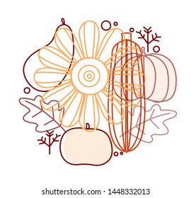 Autumn harvest. Autumn vegetables line vector illustration.