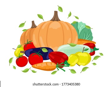 Autumn Harvest Of Vegetables On A White Background.