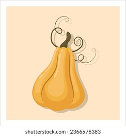 Autumn harvest yellow pumpkin, isolated on beige background. Colorful thanksgiving illustration. Fall design element. Objects for design, cards, banners, flyer, social media, web and decoration.	