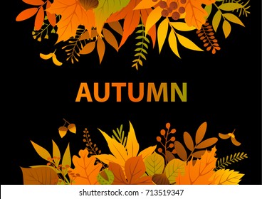 autumn header border seasonal leaves foliage plant twigs branches background on black backdrop