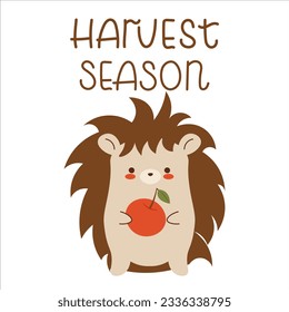 Autumn hedgehog holding an apple cartoon vector illustration