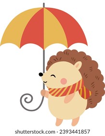 Autumn hedgehog holding with umbrella
