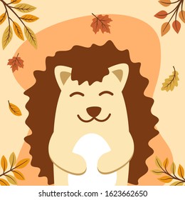 autumn hedgehog in simple flat style vector