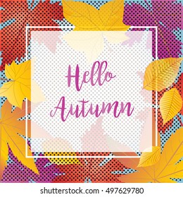 Autumn. Hello Autumn. Fall leaves frame Retro maple leaf tree border. Victorian Autumn leaves fall leaf. Autumn vintage background. Falling tree, maple wood. Thanksgiving. Halloween. OKTOBERFEST. Sale
