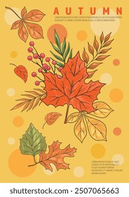 El folleto detallado del herbario del otoño colorido con los pétalos de árbol y las bayas para decorar el interior del departamento usando la Ilustración vectorial natural de los Elementos