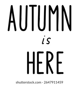 Autumn is here handwritten text. Typography inscription for invitation card, poster, banner, t-shirt. 