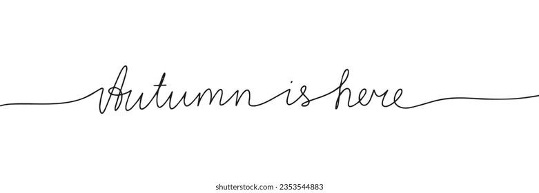 Autumn is here. Short Autumn phrase. Handwriting Fall quote. Vector illustration.