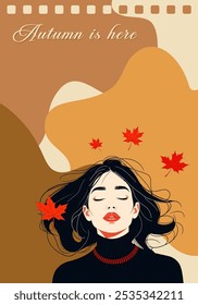 El otoño está aquí: una mujer sintiendo el otoño con los ojos cerrados