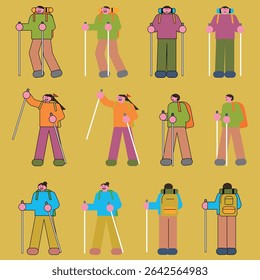 Autumn Hiking Characters in the Mountains Collection