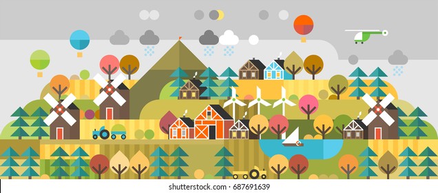 Autumn hills. Ecology village.