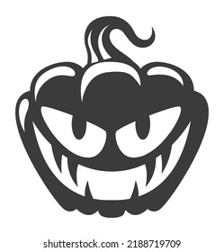 Autumn holiday icon. Scary face pumpkin black silhouette