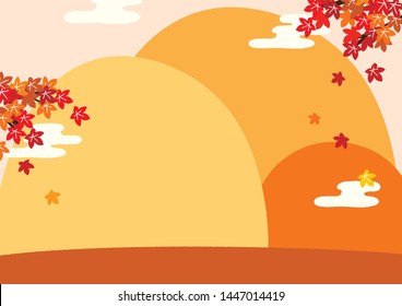 Autumn holidays background. 
Autumn mountain with maple leaves.