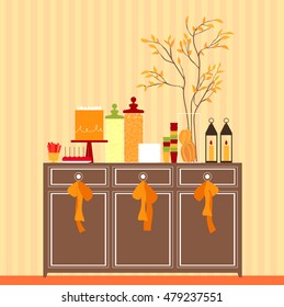 Autumn holidays. Sweet table. Dessert bar. Vector illustration