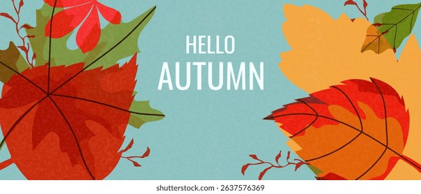 Autumn horizontal background with colorful abstract autumn leaves. Autumn modern art, horizontal poster. Vector.