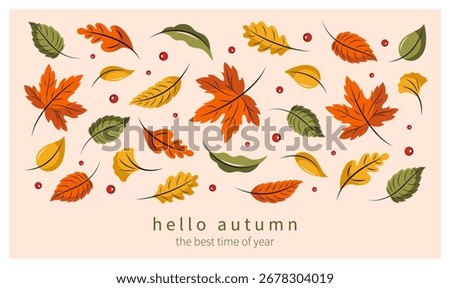 Autumn horizontal background with leaves. Bright fall banner for holidays, advertising, sale. Vector illustration