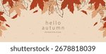 Autumn horizontal background with leaves. Fall background, sale banner. Vector illustration for holidays, advertising.