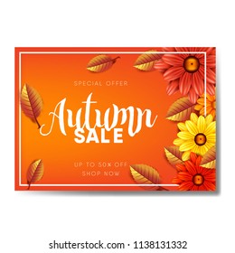 Autumn horizontal banner background design for sale promotion, web banner or poster.