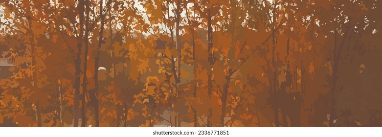fondo de banner horizontal de otoño con paisaje forestal de otoño, árboles dorados, hojas, río y cielo. Diseño de otoño, afiche, etiqueta, publicación en medios sociales y plantilla de diseño de fondo