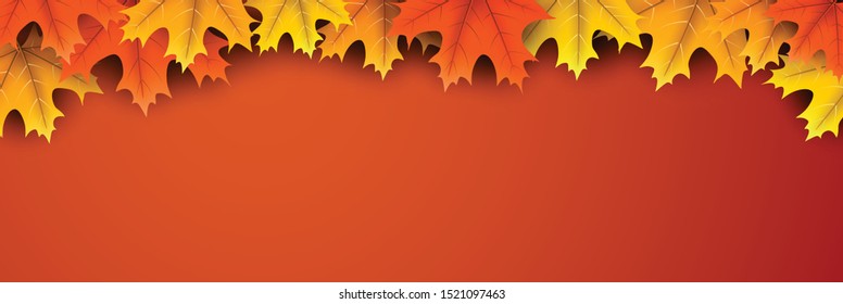 Autumn horizontal banner with beautiful colorful maple leaves. Season decoration - Vector
