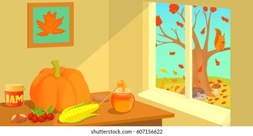 Autumn horizontal banner concept. Cartoon illustration of autumn vector horizontal banner for web