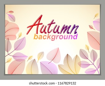 Autumn horizontal banner design, vector yellow and red leaves floral beautiful background, Autumn Sale, advertising poster, brochure or flyer design. Stylish classy botanical drawing, environment.
