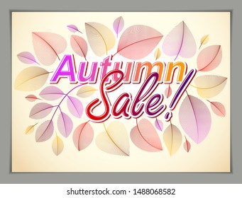 Autumn horizontal banner design, vector yellow and red leaves floral beautiful background, Autumn Sale, advertising poster, brochure or flyer design. Stylish classy botanical drawing, environment.