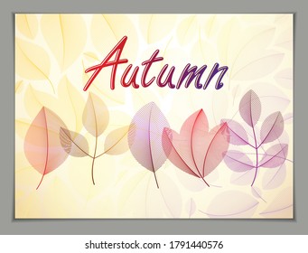 Autumn horizontal banner design, vector yellow and red leaves floral beautiful background, Autumn Sale, advertising poster, brochure or flyer design. Stylish classy botanical drawing, environment.