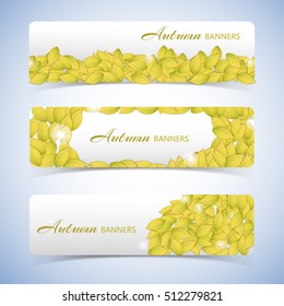 Autumn horizontal banner set with yellow leaves isolated vector illustration