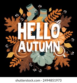 Autumn horizontal banner with sezonal elements. Autumn background