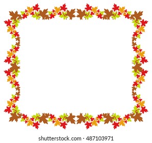Autumn horizontal frame with colorful maple leaves. Vector clip art.