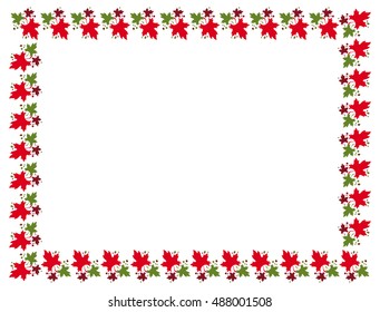 Autumn horizontal frame with colorful maple leaves. Vector clip art.