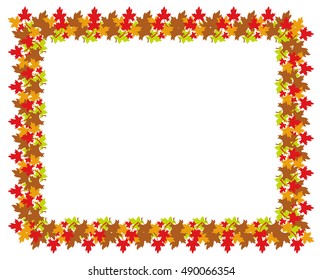 Autumn horizontal frame with colorful maple leaves. Vector clip art.
