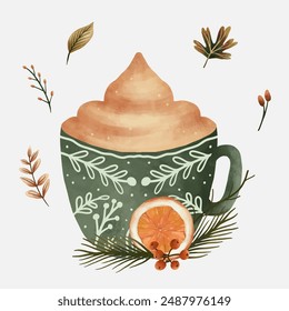 Autumn Hot drink and leaves vector illustration