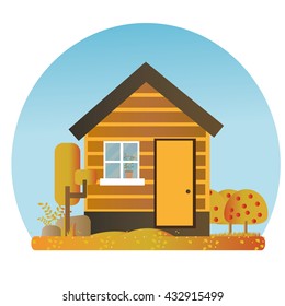 Autumn house icon with appletree, vector illustration, video game