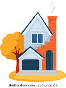 Autumn house, illustration, vector on a white background.