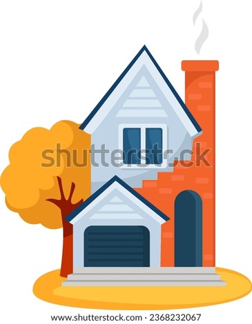Autumn house, illustration, vector on a white background.