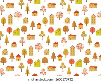 
Autumn house tree tree pattern swatch illustration