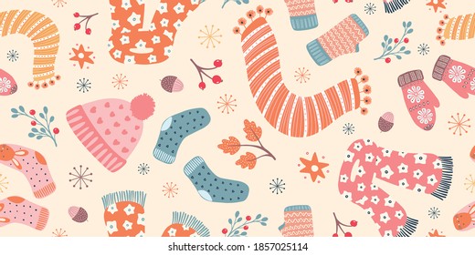Autumn Hygge Banner Design Background. Cute Vector Fall Seamless Repeat Border. Hand Drawn Illustration Of Cosy Elements. 