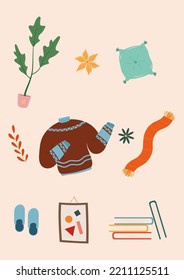 Autumn hygge cozy collections in flat style vector