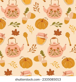 Autumn hygge cozy seamless pattern