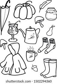autumn hygge elements line vector illustration, design