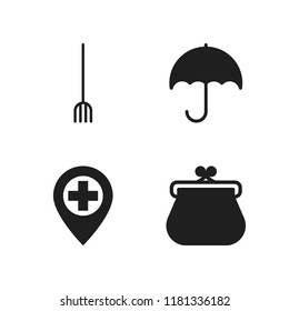 autumn icon. 4 autumn vector icons set. rake, placeholder and purse icons for web and design about autumn theme