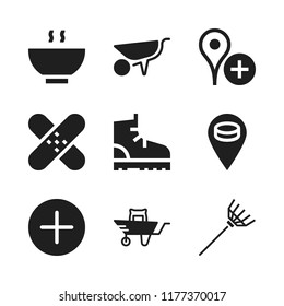 autumn icon. 9 autumn vector icons set. wheelbarrow, plus and boot icons for web and design about autumn theme