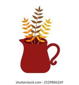 Autumn icon, falling leaves, cozy food, book, and cute hedgehog. Scrapbook. Fall season element. Background harvest card