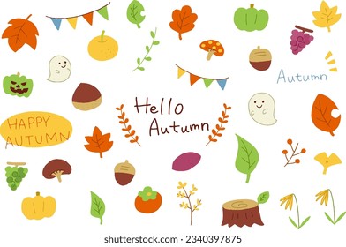 Autumn icon illustration material set