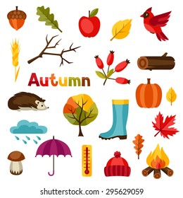 Autumn icon and objects set for design.