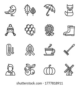Autumn icon and objects set with white background. Thin Line Style stock vector.