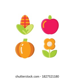 Autumn icon set with Corn, Apple, Pumpkin And Sunflower, Vector Illustrations.