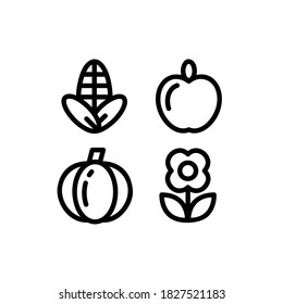 Autumn icon set with Corn, Apple, Pumpkin And Sunflower, Vector Illustrations.